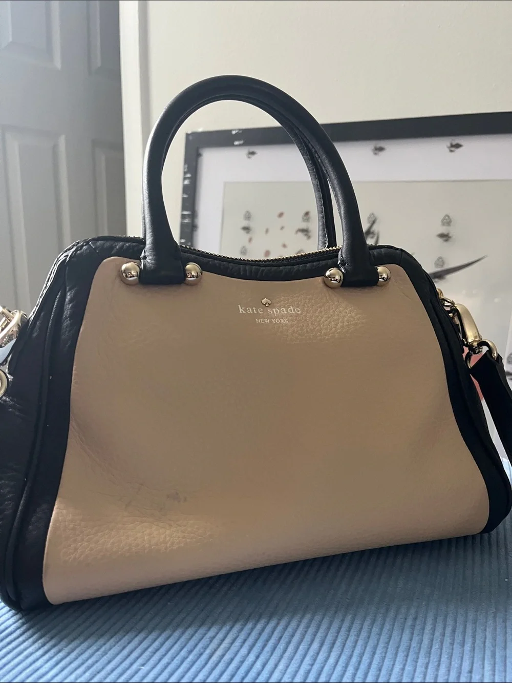 kate spade Two-Tone Beige and Black Leather Satchel